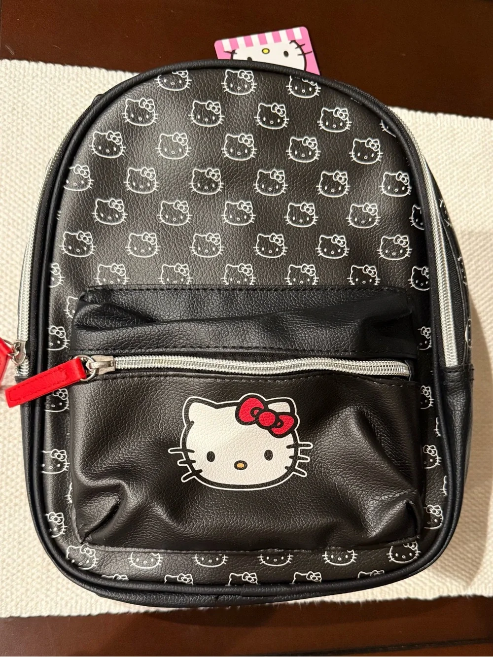 Hello Kitty Black Faux Leather Mini Backpack with All Over Print *NWT